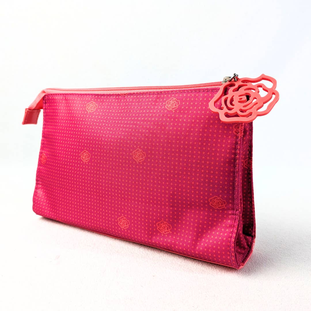 NWOT Lancôme Nylon with Orange Flower Prints Cosmetic Bag